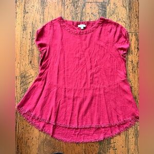Umgee Red Frayed Hem Top